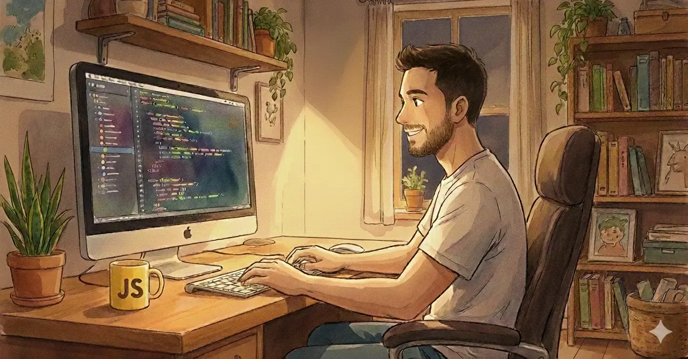 Pablo programando en su estudio